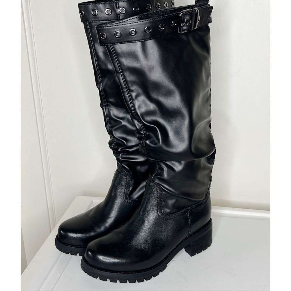 Cult Metallica Slouchy Belted Knee High Boots Black Nwt Size 6/36 EU